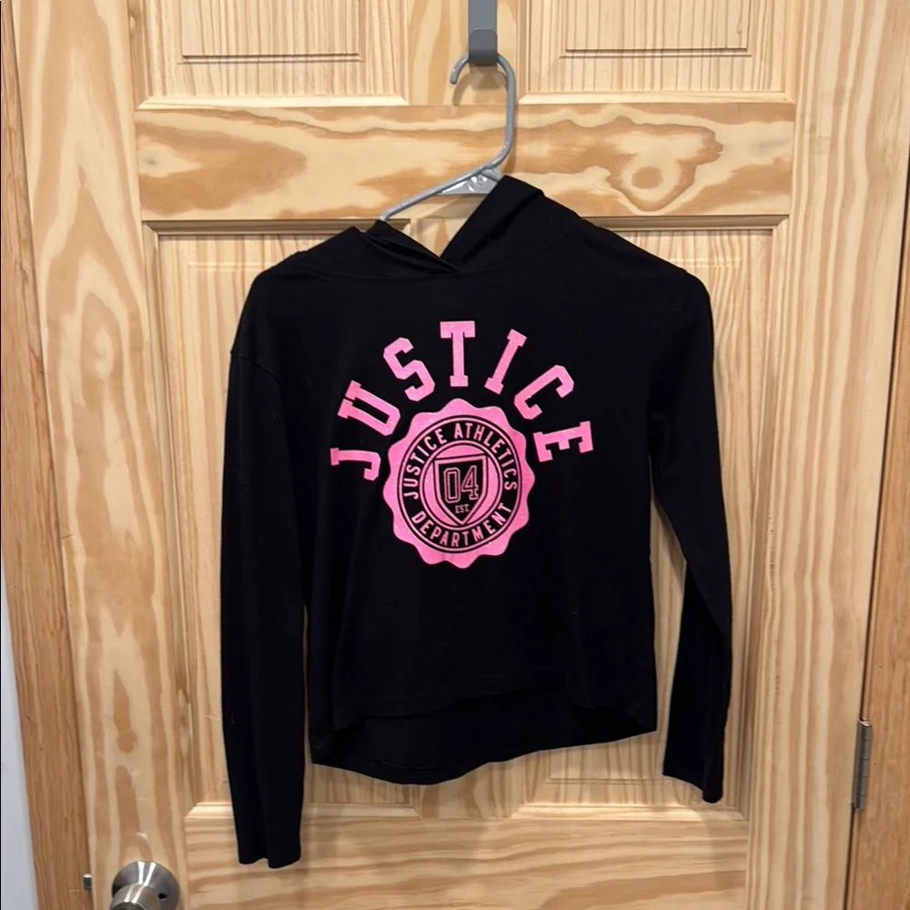 Justice Black Hoodie with Pink Logo